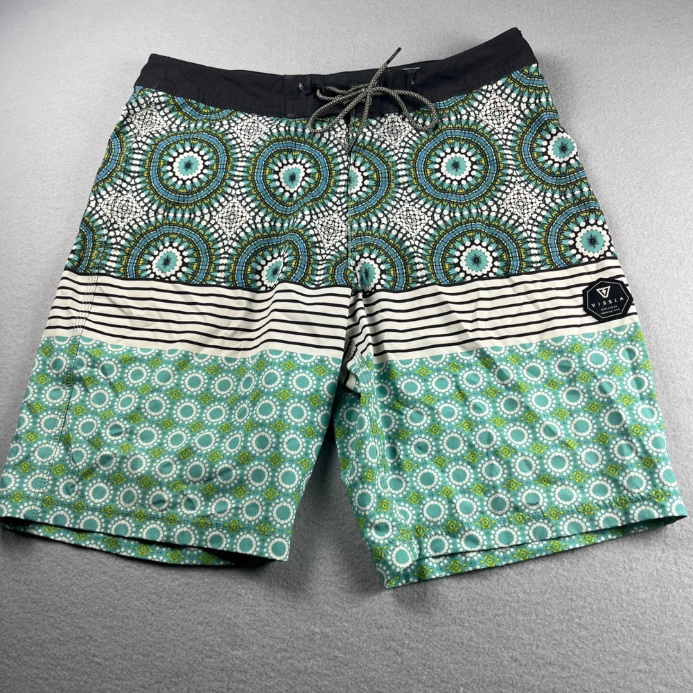 Vissla Mens Board Shorts Size 32 Teal Geometric Mandala Upcycle Cocotex M116ICAY